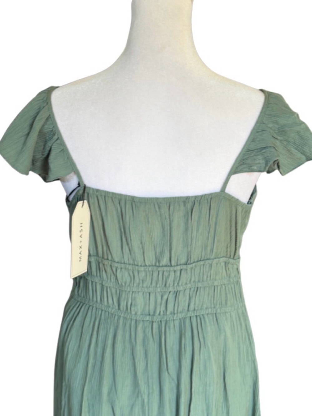 Max + Ash Sage Green Flutter Sleeve Midi Dress - Picture 3 of 6